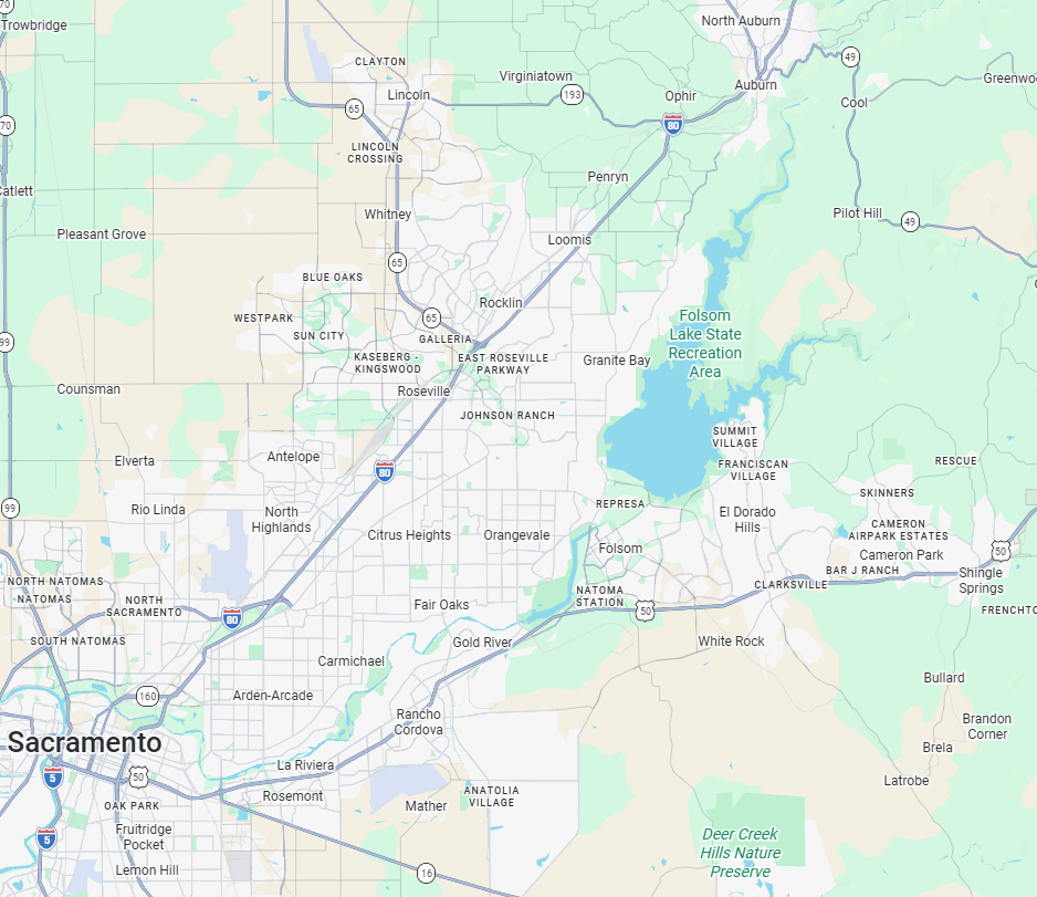 Sierra Sauna Co. service area map - Sacramento, Placer, and El Dorado Counties