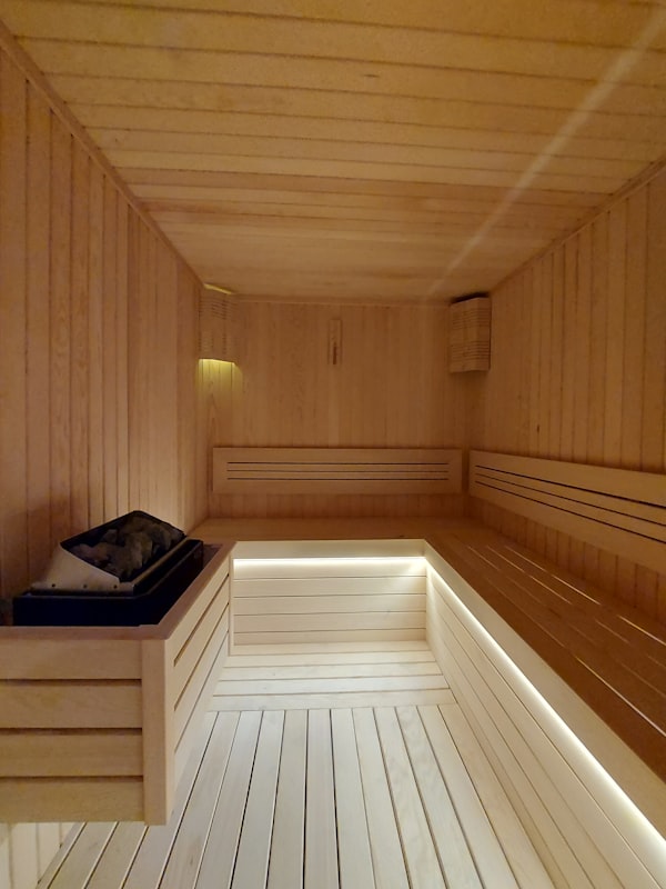 Pre-built outdoor sauna cabin ready for professional installation