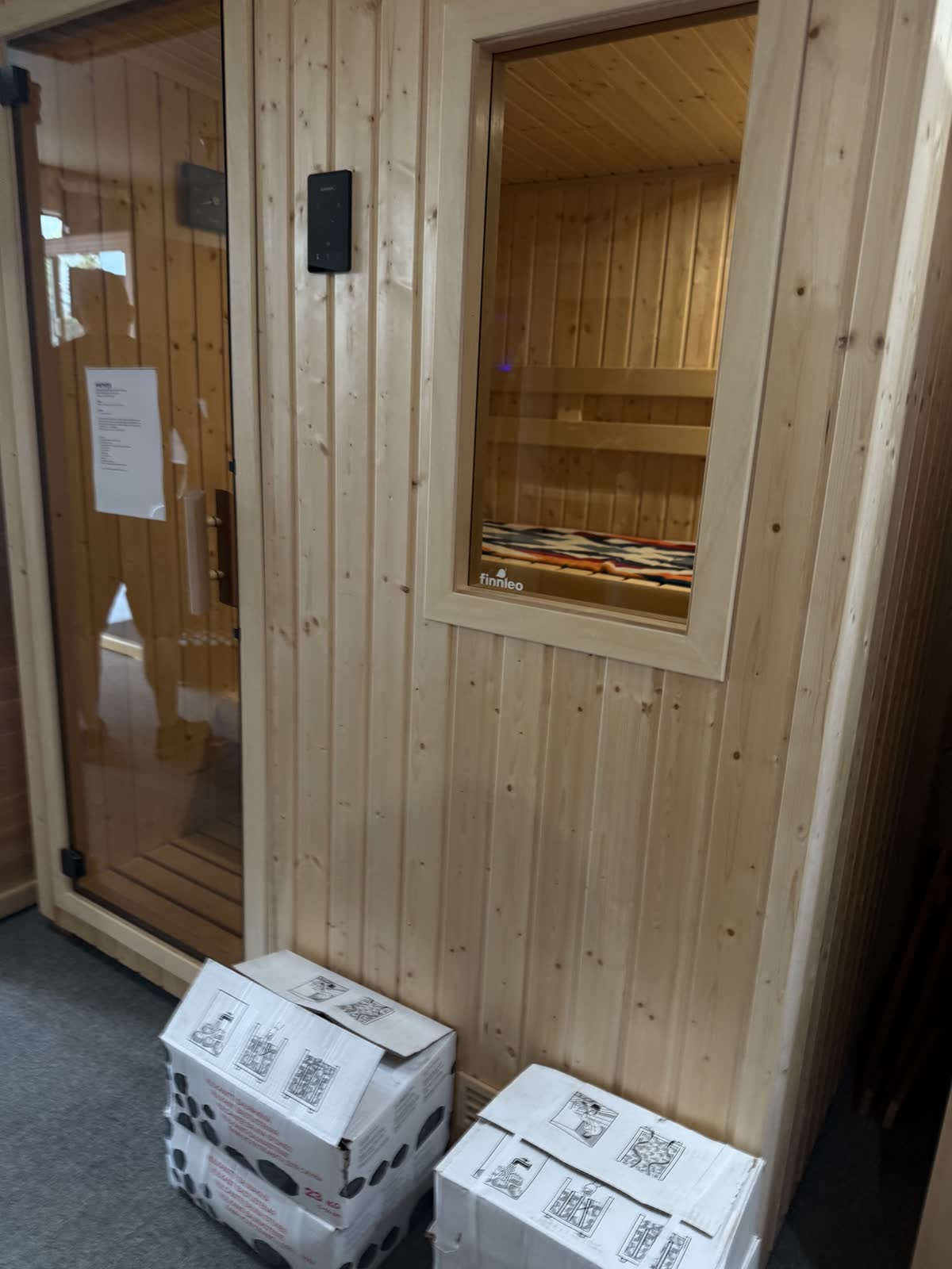 Finnleo-style indoor sauna exterior Orangevale CA